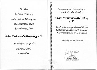 Aslan Taekwondo - Integrationspreis 2020
